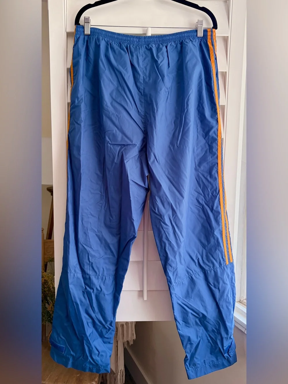 Vintage Adidas Windbreaker Blue Track Pants with Orange Side Stripes
